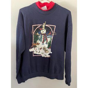 Vintage Artisans Sweatshirt Women's L Dual Color Collar Winter Snowman Pullover